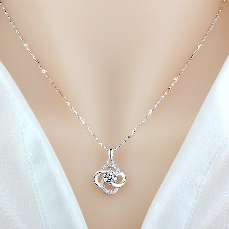 Necklace 925 Sterling Silver Plated 18k Rose Gold Necklace Female Clover Clavicle Chain