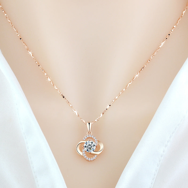 Necklace 925 Sterling Silver Plated 18k Rose Gold Necklace Female Clover Clavicle Chain